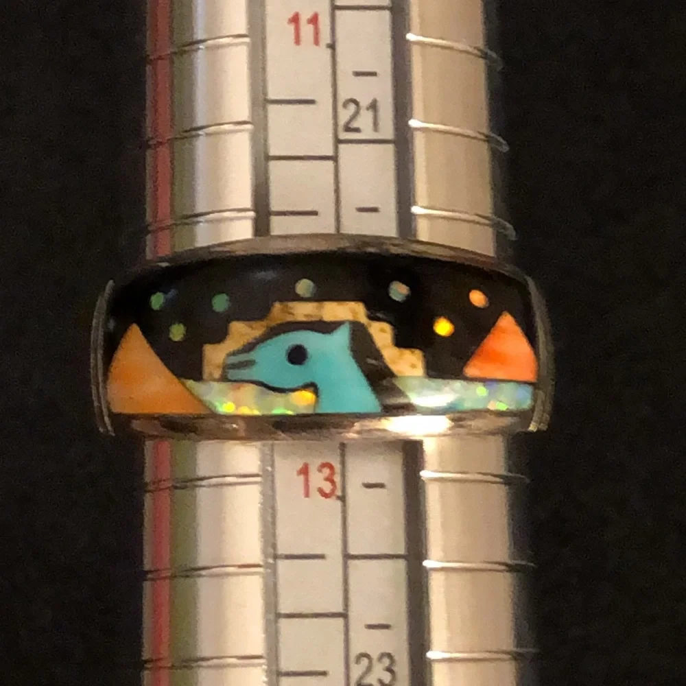 VINTAGE NATIVE AMERICAN RING Sterling Silver Opal Onyx MoonStone Tigers eye .NWT